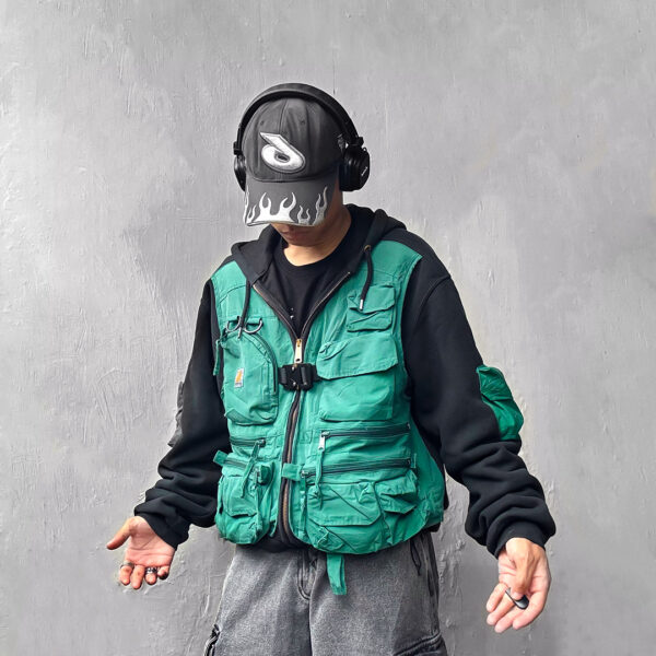 Reworked Carhartt RD Zip-up Tactical Boxy Hoodie Black Teal