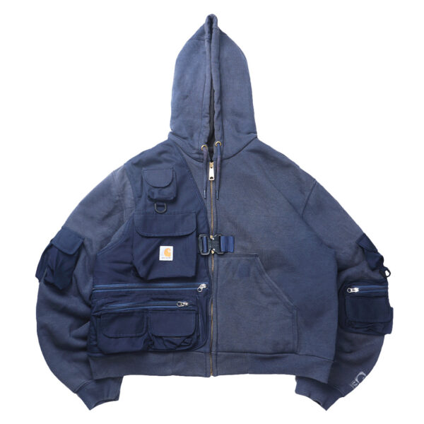 Reworked Carhartt RD Zip-up Tactical Boxy Hoodie Navy