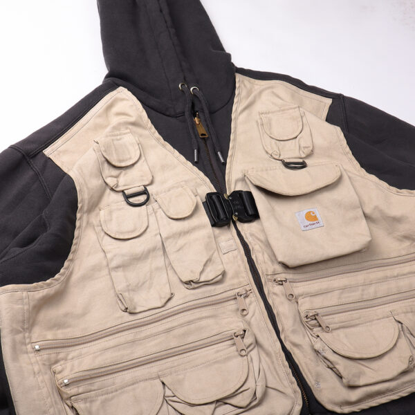 Reworked Carhartt RD Tactical Crop Zip Hoodie Black Tan