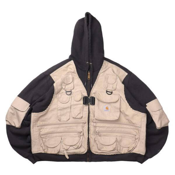 Reworked Carhartt RD Tactical Crop Zip Hoodie Black Tan