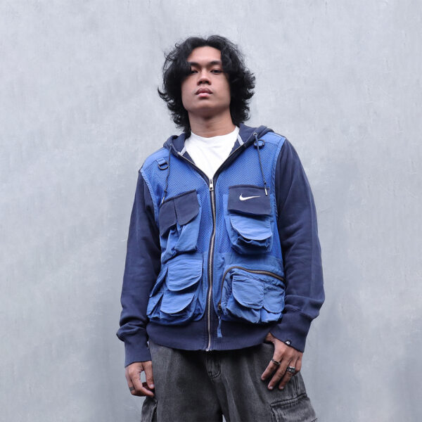 Reworked Nike Tactical Zip-up Hoodie navy Blue