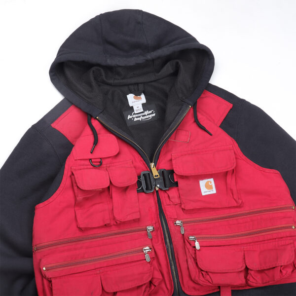 Reworked Carhartt RD Tactical Crop Zip Hoodie Black Red