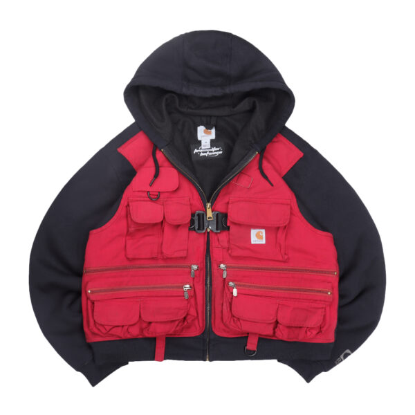 Reworked Carhartt RD Tactical Crop Zip Hoodie Black Red